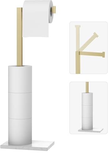 Toilet Paper Holder Stand Brushed Gold SUS 304 Stainless Steel Rustproof Free Standing 22 Inch Rotating Bathroom Tissue Roll Holder for 4 Rolls with Marble Base by HOMEMYSTIQUE
