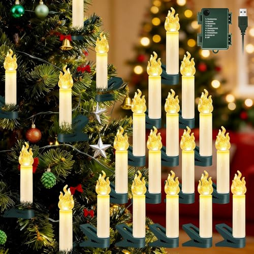 Etopgo Velas de Navidad con clip, 30 luces LED para árbol de Navidad con temporizador, 8 modos, USB+batería, velas de Navidad sin llama, iluminación navideña para interior/exterior árbol de Navidad