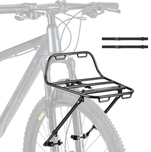 Bike Front Pannier Rack, Bikes Touring Carrier, Cycle Front Rack with Straps, Mountain Bike Fronts Pannier Racks for Cycling Biking Road Indoor Parking Beach Wall