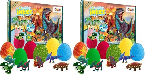 INKEE Coffret de Bain DINO | Set de Bain avec 6 bombes de bain surprise - Boules de bain avec figurine Dinosaure à l'intérieur (Lot de 2)
