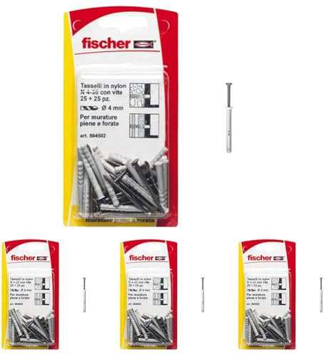 Fischer N 4x35 mm Tasselli per Battiscopa a Percussione con vite Bronzata, Fissaggio a Battere, 25 Pezzi, 504502 (Confezione da 4)