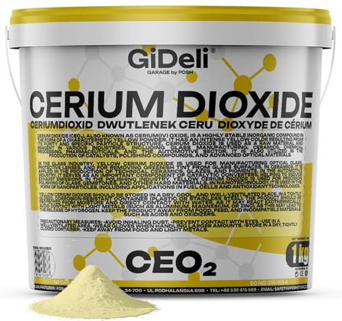 GiDeli Ceriumoxid im Eimer - (Ceroxid, CeO₂) Glaspolitur 1000 g Polierpulver – Kratzerentferner für Glas, Scheinwerfer, Windschutzscheibe, Spiegel & Acrylglas – Profi Poliermittel