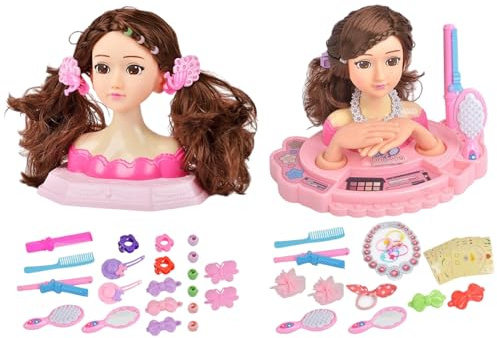 Cabeza De Muñeca Para Peinar El Cabello - Kit De Peluquería Y Maquillaje Con Cabeza De Muñeca Para Niña, Juego De Simulación Educativo, Juguete De Práctica De Peinado | Cumpleaños Acción De Gracias Na