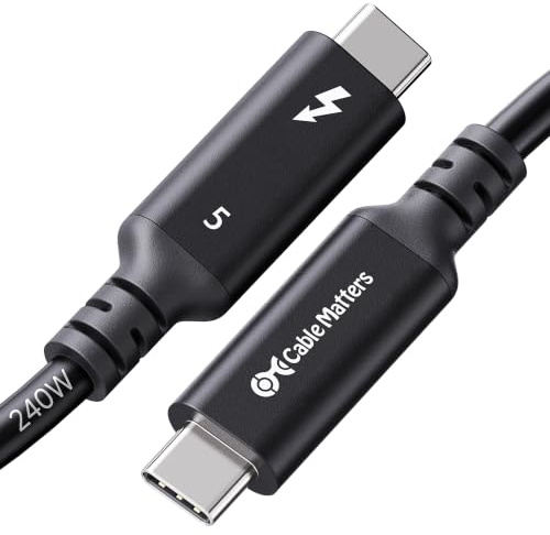 Cable Matters [certifié Intel Câble Thunderbolt 5 80 Gbit/s, 1,5 m, noir | [Vidéo double 8K / 4K@540Hz, charge 240 W, bande passante jusqu’à 120 Gbit/s], noir, compatible TB 4/3, USB4 et USB-C