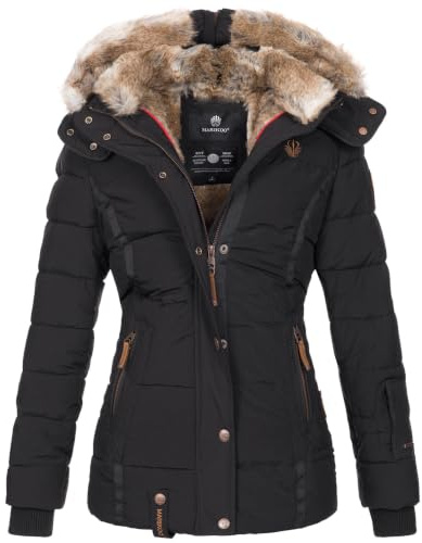 MARIKOO warme Damen Winter Jacke Winterjacke Steppjacke gefüttert Kunstfell B658