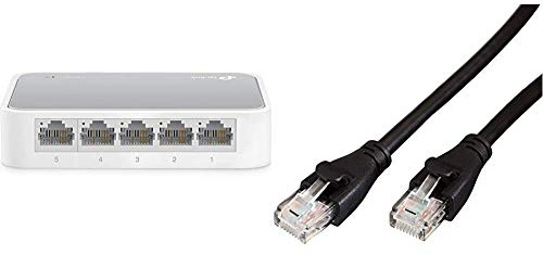TP-Link TL-SF1005D Switch Ethernet Réseau 5 ports 10/100 Mbps, ports RJ45, hub rj45, auto-MDI/MDIX, installation plug and play & Amazon Basics Câble réseau Ethernet RJ45 catégorie 6 - 3 m