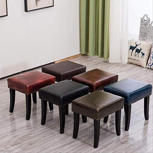 gzz Nordic Hocker Pu Leder Ottoman Fußstütze Modern Home Wohnzimmer Schlafzimmer Rechteckiger Hocker mit gepolstertem Sitz, Beine aus massivem Holz,Braun