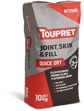 Toupret Joint, Skim & Fill Quick Dry - Fast Drying Plasterboard Joint & Skim Filler - Crack Resistant, Easy Sand, Paintable Interior Wall & Ceiling Filler - 10kg
