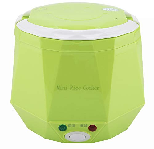 Reisereiskocher Mini Tragbar 12V für Auto, 100W 1. 3L Mini-Reiskocher Dampfer 2 Tasse, Edelstahl Antihaft Innentopf, zum Kochen von Suppe, Eintöpfen, Getreide und Haferflocken (Grün)