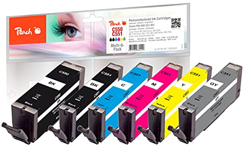 Peach C550/551/555 Spar Pack mit (BK, PBK, C, M, Y, grau) ersetzt Canon PGI-550, CLI-551 für z.B. Canon Pixma IP 7250, MX 925, IP 7200, MG 7550, MX 920