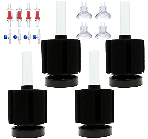 ALEGI 4pcs Small Aquarium Bio Sponge Filter with Suction Cups, Check Valves for 5 Gal, 10 Gal, 20 Gal Breeding Fry Betta Shrimp Fish Tank (Up to 10 Gallon 4 Pcs)