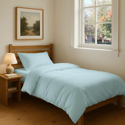 Pizuna Bettwäsche 135x200 + 80x80 Baumwolle Babyblau 400 Fadenzahl | 2-Teilig 100% Langstaple Baumwolle Bettbezug und Kissenbezug, Mako Satin Bettwäscheset 135x200 + 80x80 Mako Satin