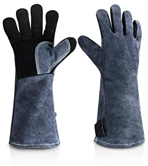 MiSMiAO Ofenhandschuhe aus Leder Backhandschuhe BBQ Grillhandschuhe 1 Paar hitzebeständige 500°C Handschuhe Anti-Rutsch Lange Kochhandschuhe Handschuhe Schweißen Kaminhandschuh (C)