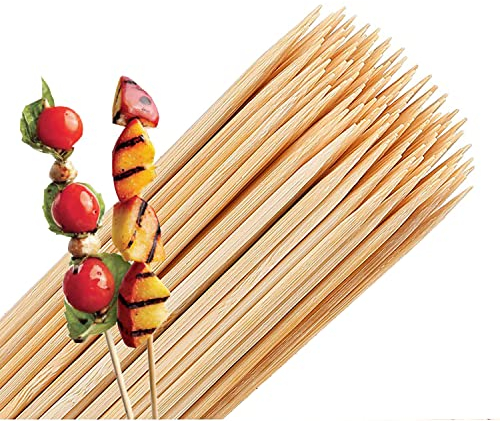 100 Large 30cm Round Wooden Bamboo Kebab Skewers, Food Grade, Safe and Sturdy, 12 Long Cocktail Sticks, Ideal for BBQ, Cake Topper, Chocolate Fountain, Candy Floss Sticks