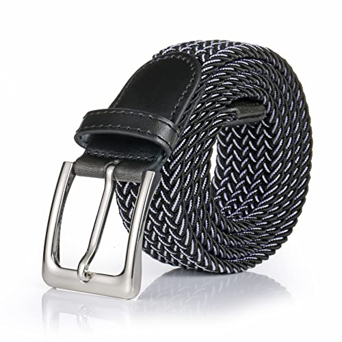 Gunsound Elastischer Stoffgürte Unisex Geflochtener Stretchgürtel Flechtgürtel Dehnbarer Gürtel für Damen und Herren (Schwarz-Weiß, Länge 105 cm)