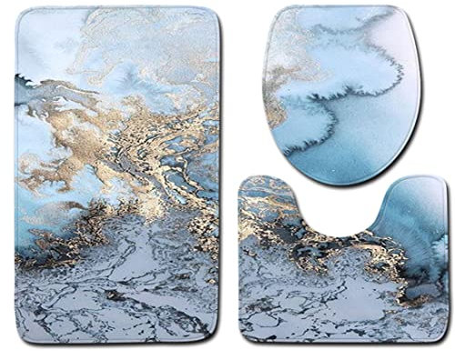 Jorzer 3pcs/Set Cobble Stone Marble Sin Deslizamiento De Agua Absorbente De Agua Alfombra Lavable De Baño Cubierta De Contorno De Contorno, Juego De Alfombras De Inodoro, Juego De Baño De 3 Piezas,
