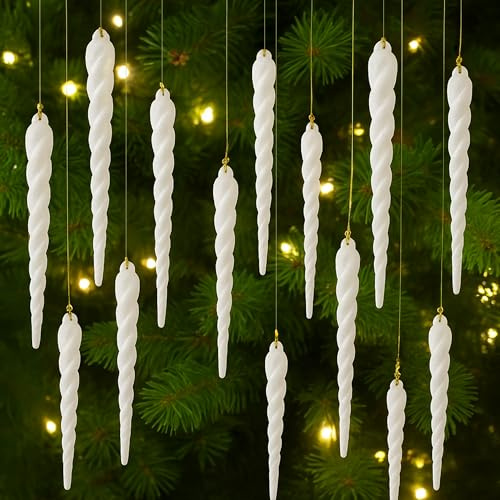 Festive Fix 10pcs Glitter Icicle Christmas Tree Decorations – 12cm White Droplet Baubles Set, Crystal-Style Icicles for Xmas Trees, Elegant Hanging Ornaments for Indoor Christmas Décor