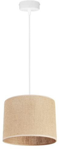 Light-Home Juta Hängelampe - Deckenlampe - Pendelleuchte aus Metall mit Lampenschirm aus Stoff - E27 - Klassisch 1-Flammig 20 cm - Weiß Untersatz - Jute