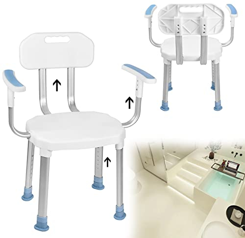 XMTECH Duschhocker Duschstuhl Badestuhl 74-90.5cm Höhenverstellbar Badehocker Badhocker Duschhilfe Badsitz für Senioren und Menschen, Duschsitz mit Rückenlehne und Armlehne