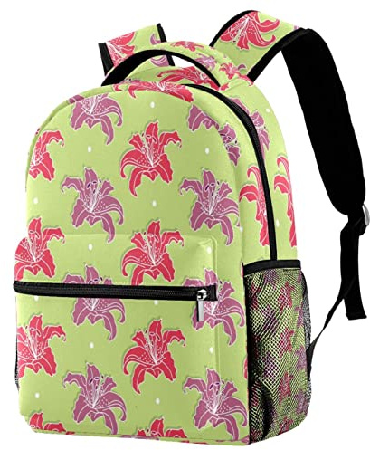 QQIAEJIA Pink Purple Rhododendron Flowers Pattern Green Large Backpack for Boys Girls SchoolBag with Multiple Pockets Canvas