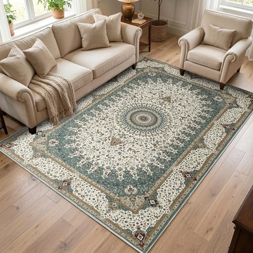 Aspire Homeware Tappeto per camera da letto e soggiorno, 120 x 170 cm, stile tradizionale, moderno, in salice e cashmere, morbido, vintage, a pelo corto, per sala da pranzo, facile da pulire