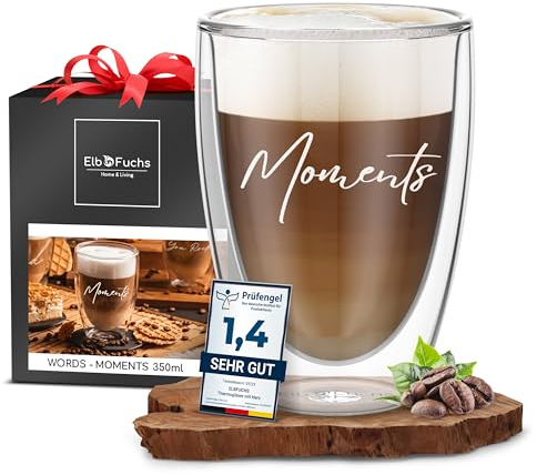 ElbFuchs® MOMENTS, vetro per latte macchiato a doppia parete, 1 x 350 ml, vetro termico trasparente a doppia parete, ideale come bicchiere da cappuccino, bicchieri da caffè