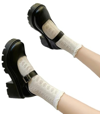 ZIRIA Lolita - Zapatos de tacón alto color negro con punta redonda Mary Jane para mujer, negro mate, 37 EU