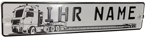LKW Truck Fahrerschild Schild Namensschild mit Name oder Text Funschild Fun Schild Wunschtext AUTO Trucker Car Schwarz, Geburtstag Geschenk