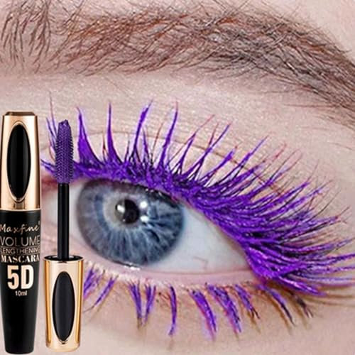 Mascara, 5D silk fiber mascara, extra-long thick mascara, waterproof, sweat-proof, non-smudging and lasting makeup all day (purple)