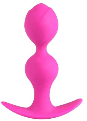 AMAZBEE Silicona Plug Anal Gancho Masturbación Juguete Sexual Con 2 Bolas Anales Móviles Base de Anclaje Masajeador de Próstata Para Mujeres Para Hombres Juguetes Sexuales (Pink-M)