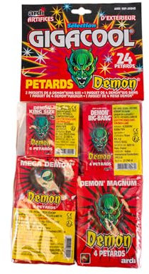 SPARKLERS CLUB SÉLECTION DE PÉTARDS DÉMON GIGA Cool (24 Gros PÉTARDS), Idéal pour Vos évènements Entre Amis, Effet et Ambiance Festive Garantie - Catégorie F1
