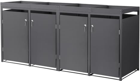 ML-Design Mülltonnenbox 4er mit Pflanzdach für 4 Mülltonnen, 240L 264x80x124cm Anthrazit, Stahl, wetterfest, Abschließbare Mülltonnenverkleidung mit Tür, Müllbox Mülltonnecontainer Mülltonnenabdeckung