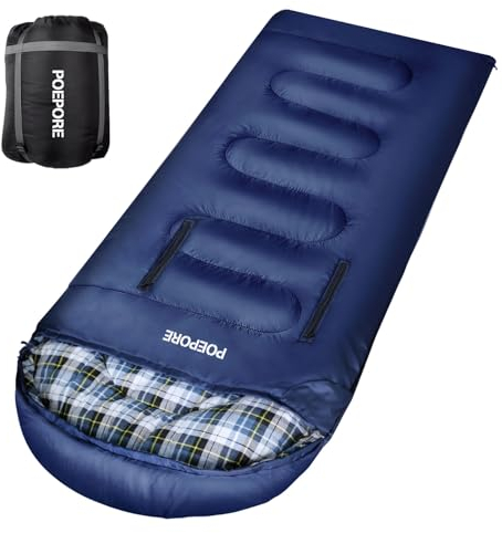 POEPORE Schlafsack Outdoor 3-4 Jahreszeiten Flanell Schlafsäcke Leichter Deckenschlafsack Kleines Packmaß für Erwachsene mit Arme und Füße Reißverschluss 220x80 cm Blau