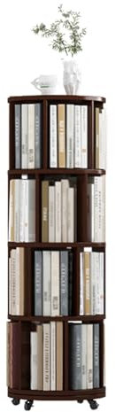 Bücherregal Drehbar Holz mit Rädern, Drehbares Bücherregal Klein 4/5/6 Stufe Drehregal, Dekoregal Hohes Standregal für Wohnzimmer Ecke, für Erwachsene (Color : B, Size : 4 Tier)
