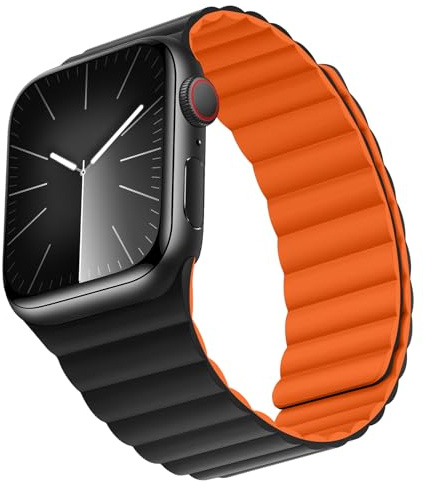 Bisikor Compatible with Apple Watch Strap 49/46/45/44/42/41/40/38mm Double Sided Wearable Silicone Magnetic Strap for iWatch Ultra SE Series 10 9 8 7 6 5 4 3 (38/40/41/42, Orange/Black)