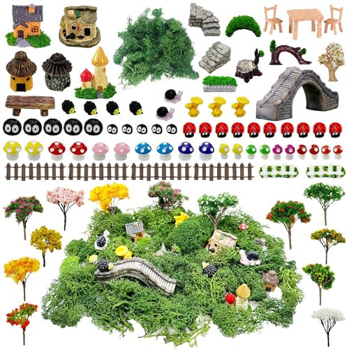Cayway 83 PCS Accessoires de Jardin Miniatures, Kit d'Ornement de Château et Arbres pour Décorer Les Jardins Miniatures