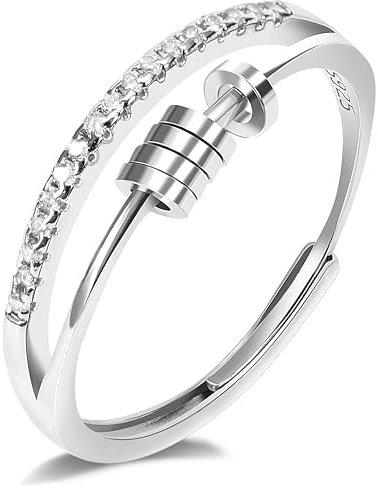 Angst Spinner Ringe für Damen, 925 Sterling Silber Ringe Verstellbare Fingerring Stapelbare Daumenring Relief Fidget Angst Ring Anti Stress Ringe Schmuckgeschenke