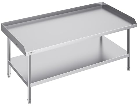 VEVOR Tavolo da Lavoro in Acciaio Inossidabile 762 x 1524 x 660 mm Tavolo da Lavoro Commerciale per Preparazione degli Alimenti con Alzatina su 3 Lati, con Altezza Regolabile per Casa Ristorante Hotel