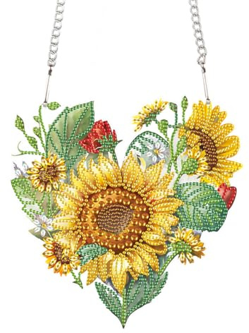 LYEAA Corona de pintura de diamante con forma especial, adorno de girasol, pintura de diamante, corona colgante, pintura de arte de diamante, guirnalda para decoración de puerta de ventana d