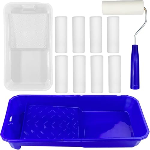 LFBEST 10 Pc Foam Mini Paint Roller Set,Roller Sets for Painting,8 Pc 4 Inch Small Paint Roller and 2Pc Tray,for Painting Wood & Metal,Skirting, Window Sills,Doors