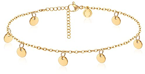 day.berlin Fußkette Sun 18k vergoldet | Damen Fußkettchen 23+4cm mit kleinen Plättchen 5mm, 316L Edelstahl nickelfrei und wasserfest