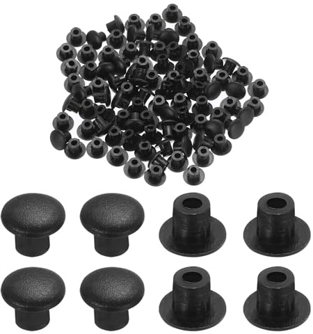 sourcing map 300pcs Plastic Hole Plugs, 5mm (3/16 Inch) Black Screw Caps Cover Snap in Locking Round Button Top Shelf Plugs for Cabinet Cupboard Bookcase License Plate Furniture
