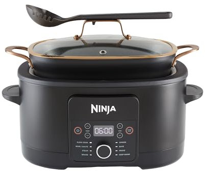 Ninja Foodi PossibleCooker, 8-in-1 Slow Cooker with Removable Non-Stick Pot, Steaming Rack, Integrated Spoon & Glass Lid, Slow Cook, Sear, Braise, Steam & more, 8 Portions, 8L, Black/Copper, MC1001UKCP