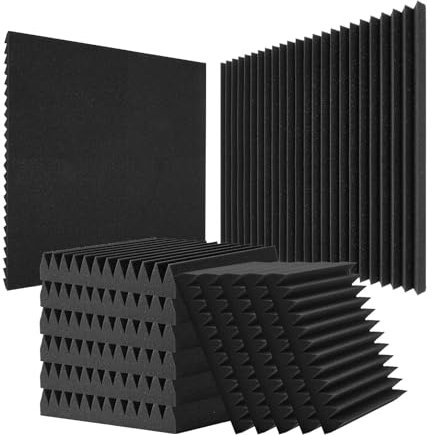 VEVOR Panneau Mousse Acoustique Lot de 50 Panneaux Muraux Insonorisants 30x30x5 cm Haute Densité Absorbant Son Résistant au Feu Installation Facile pour Murs Plafonds de Studio, Maison, Bureau, Noir