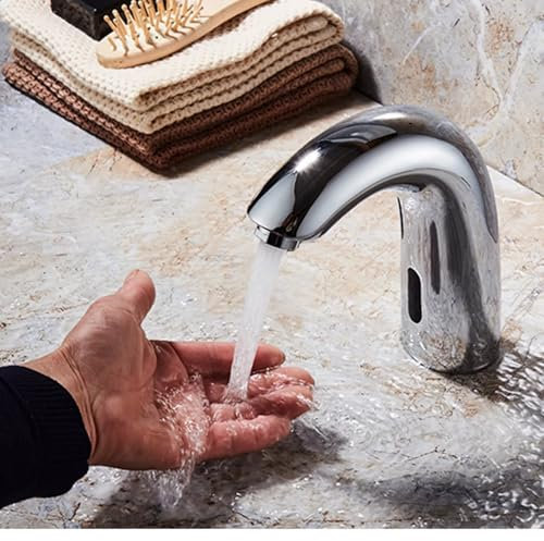 WSIKGHU Infrarot Wasserhahn Bad mit Sensor, Automatisch Bad Waschtischarmatur Infrarot Automatik Sensor Wasserhahn Waschtischarmatur mit Zubehr, Batteriebetrieben, 1M Aktionsstart