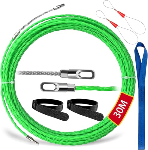 30M Sonda Passacavi, spirale di ritorno Diametro 4,5 mm Sonda Tiracavi Cavo Molla Elettricista con Molla di Guida, per Tiracavi Tubature con Curve Strette