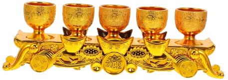 Cabilock Buddhist Offering Cup Set Golden for Temple Worship | Vintage Styling with Traditional Tibetan Elements, Smooth Surface and Intricate Detailing, Easy to Clean
