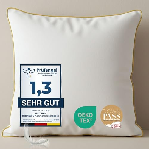 Premium 3-Kammer Kopfkissen 80x80 mit 100% natürlichen Gänsedaunen und Federn- Langlebig & Atmungsaktives Bettkissen I Federkopfkissen I Federkissen 80 x 80 cm Kopfkissen Daunen
