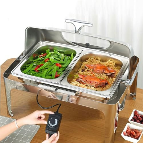 DPSQQ Vassoio scaldavivande for Feste, scaldavivande Elettrico da 13 Litri 400 W for scaldavivande da Tavolo, scaldavivande e scaldavivande in Acciaio Inossidabile con Coperchio visibile