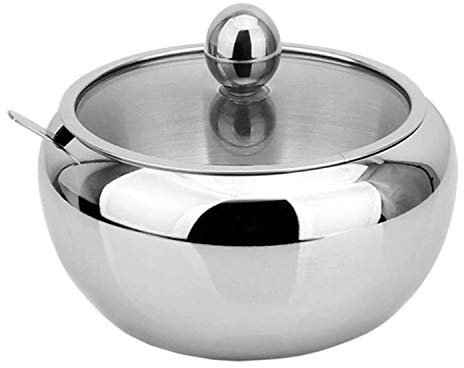 Mingsway Grande zuccheriera in vetro con coperchio trasparente e cucchiaio, anche per sale, spezie, noci, caramelle